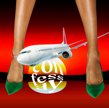 Confessay: My Sugar Mama Flew Me to Shanghai for Sex Without Her Husband plane flying between a woman's legs at sunset